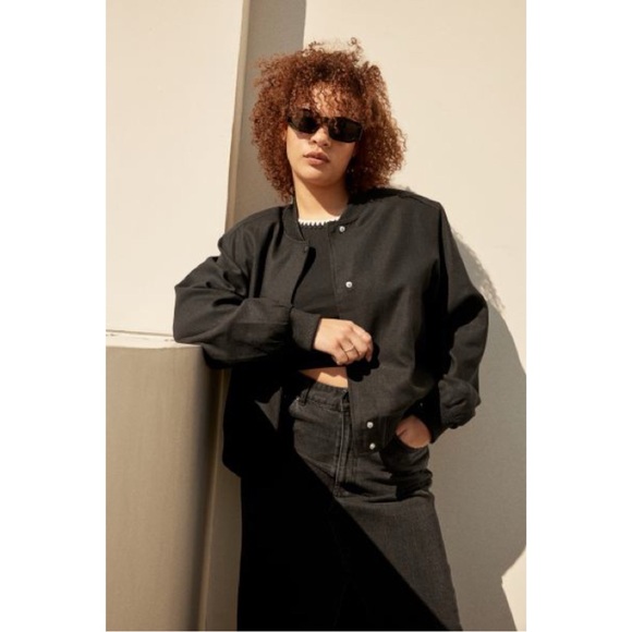 Black Linen Blend Bomber Jacket - Picture 3 of 7